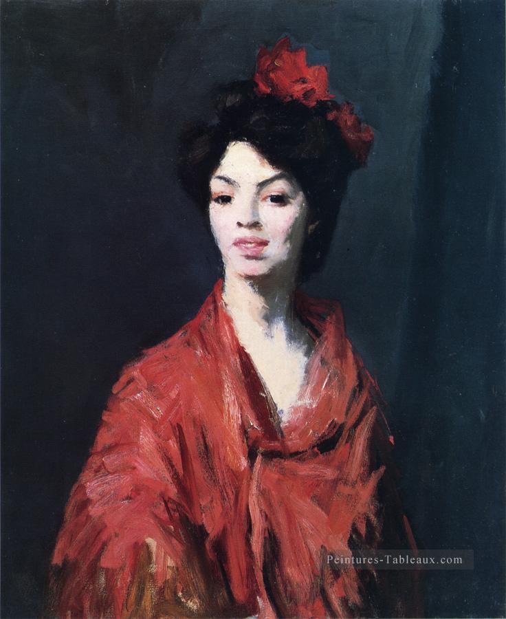 espagnol Femme dans un portrait de châle rouge Ashcan école Robert Henri Peintures à l'huile